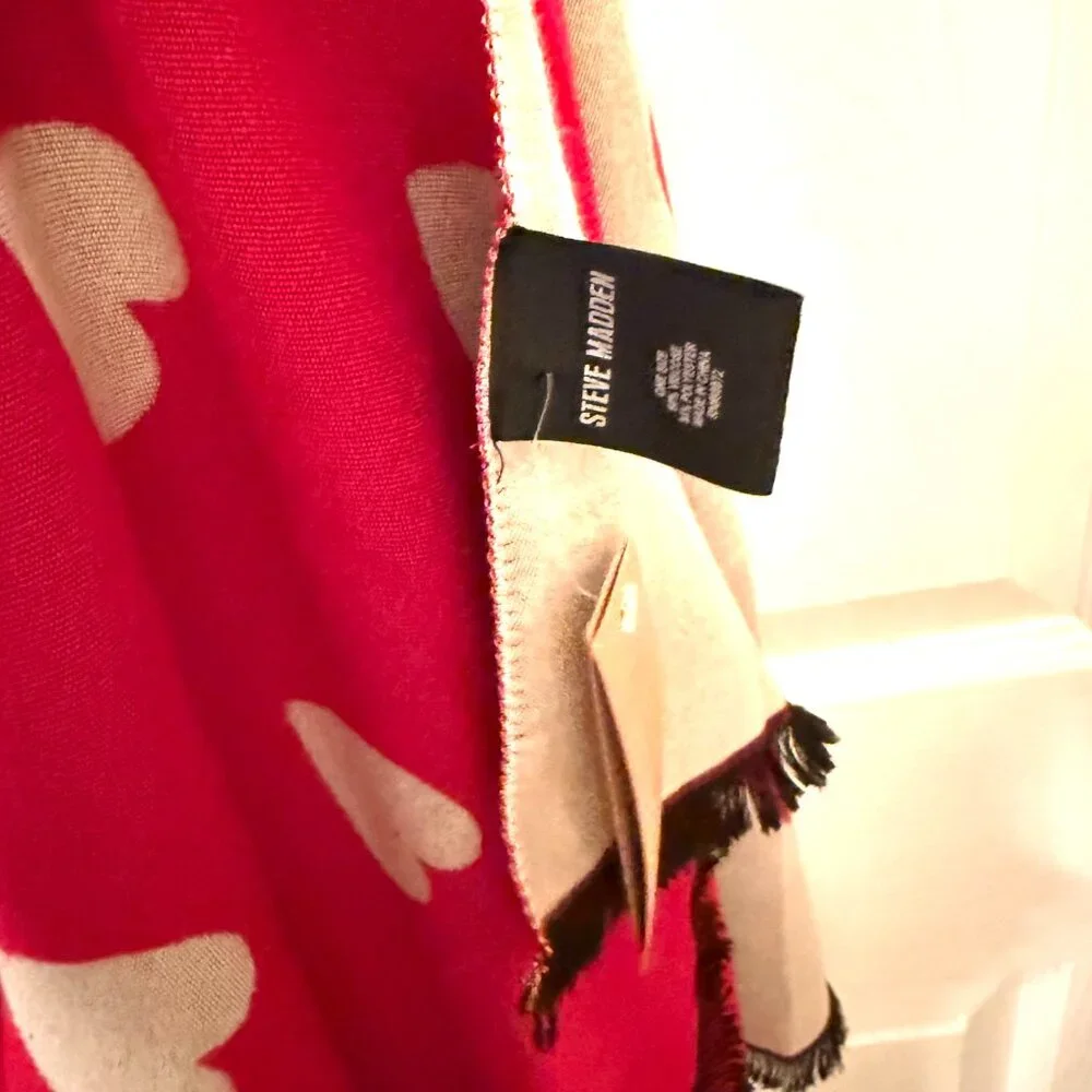 New Steve Madden Long Red Taupe Heart Scarf Wrap Shawl With Tags - Picture 5 of 11